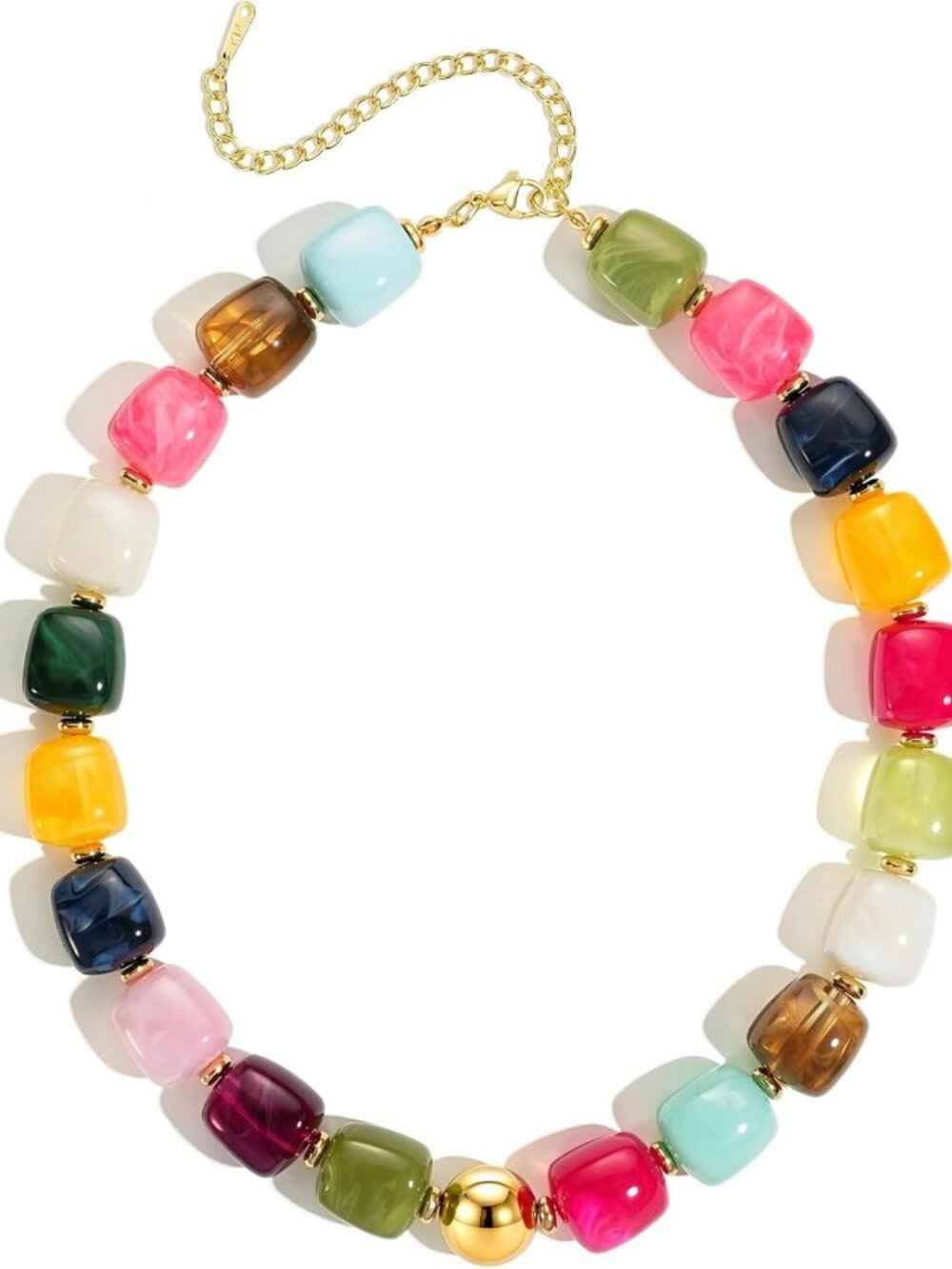 Colorful Chunky Beaded Necklace - Large Square Acrylic Choker for Boho Style